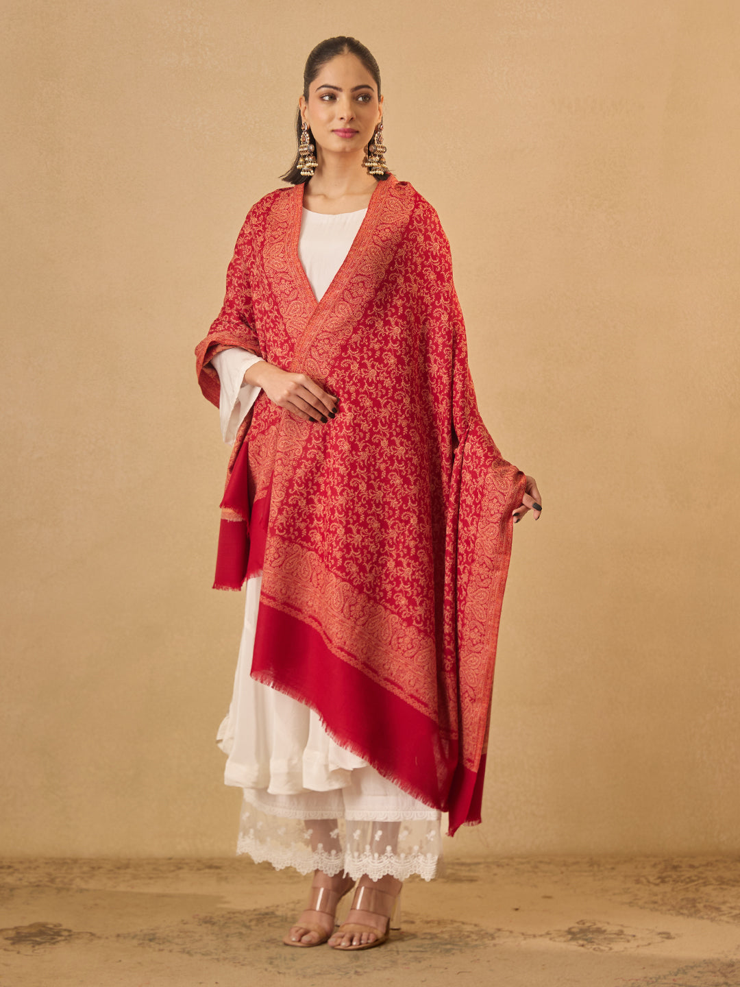 Pashmoda Women Meher Jaal Kashmiri Jamawar Woven Shawl (Size: 101X203 CM)