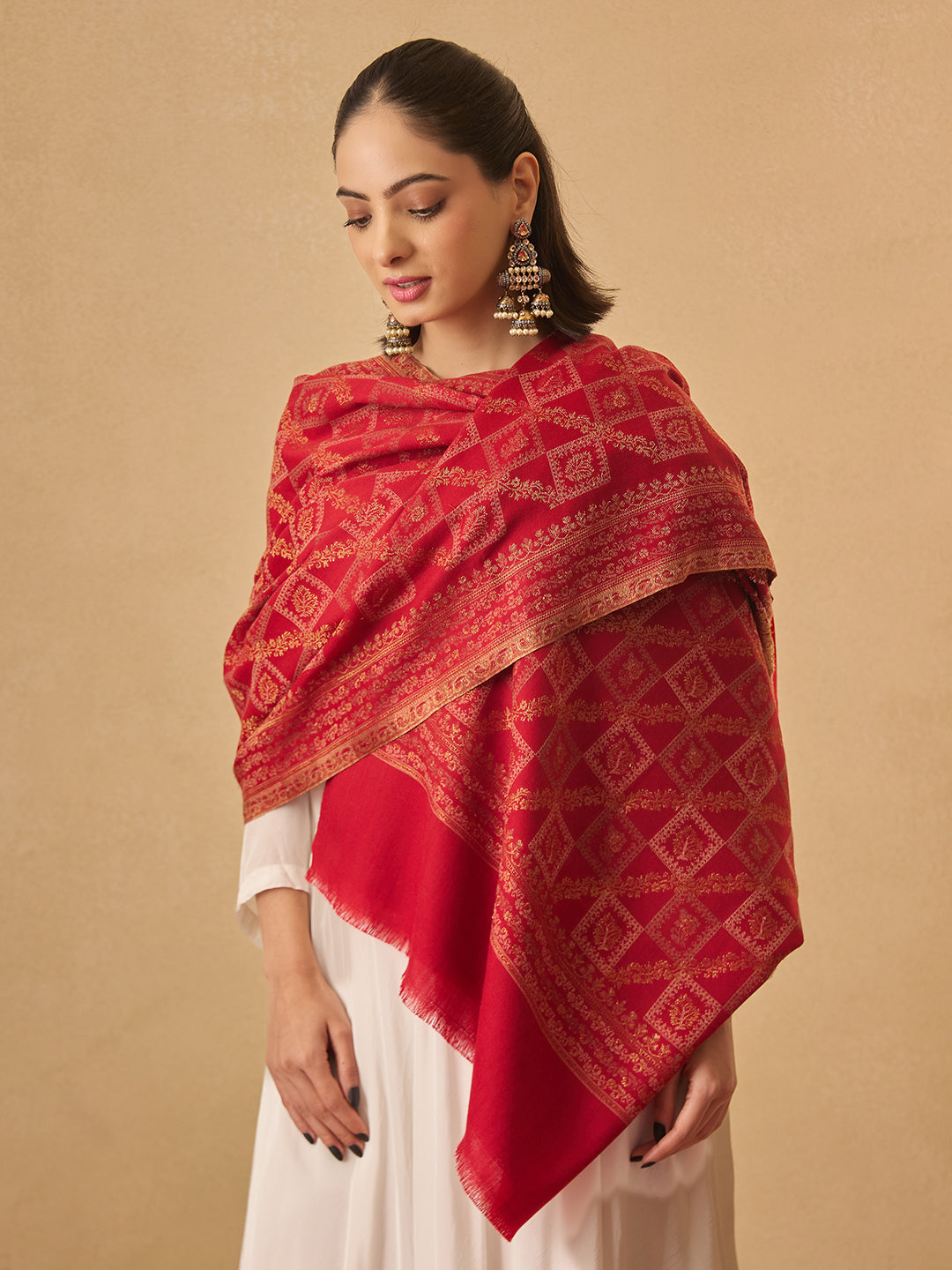 Pashmoda Women Mahtab Kashmiri Jamawar Woven Shawl (Size: 101X203 CM)