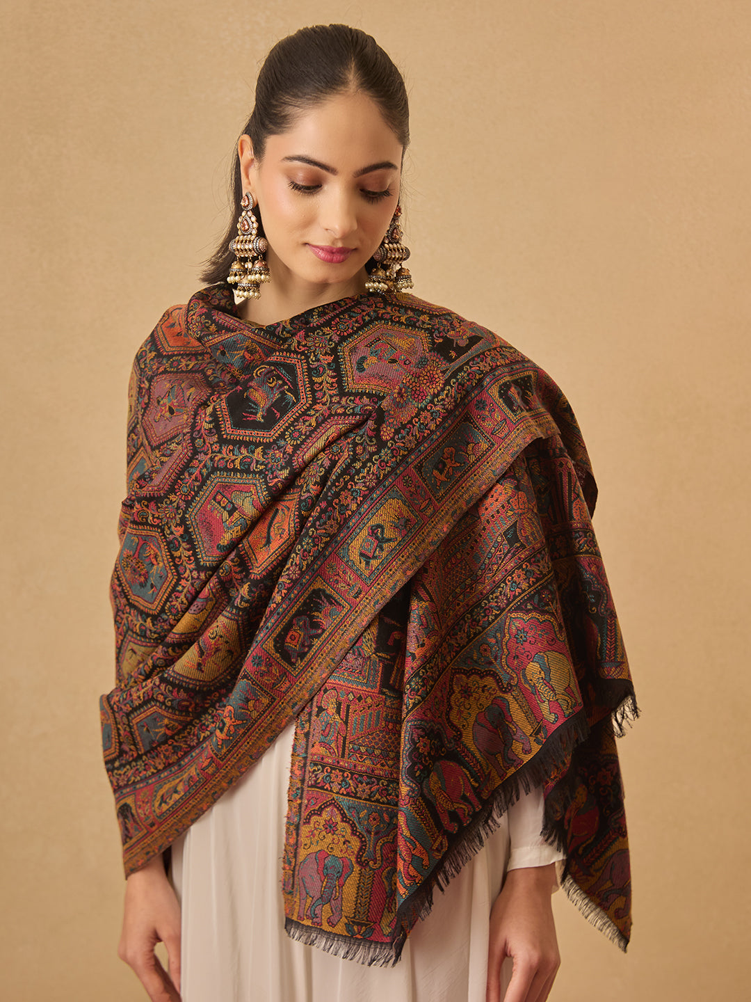 Pashmoda Women Darbari Kaani Wool Blend Kashmiri Shawl (Size: 101X203 CM)