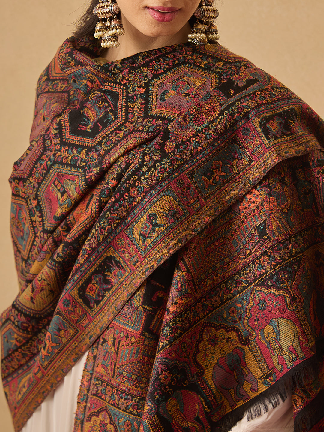 Pashmoda Women Darbari Kaani Wool Blend Kashmiri Shawl (Size: 101X203 CM)