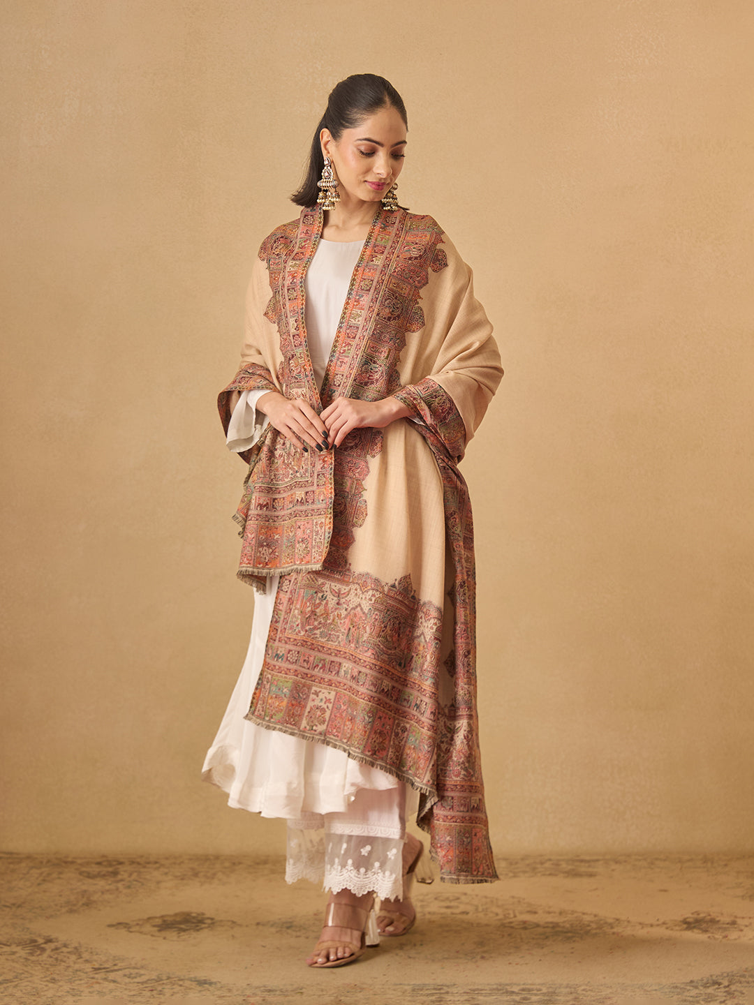 Pashmoda Women Arcadia Borders Kashmiri Jamawar Woven Shawl (Size: 101X203 CM)