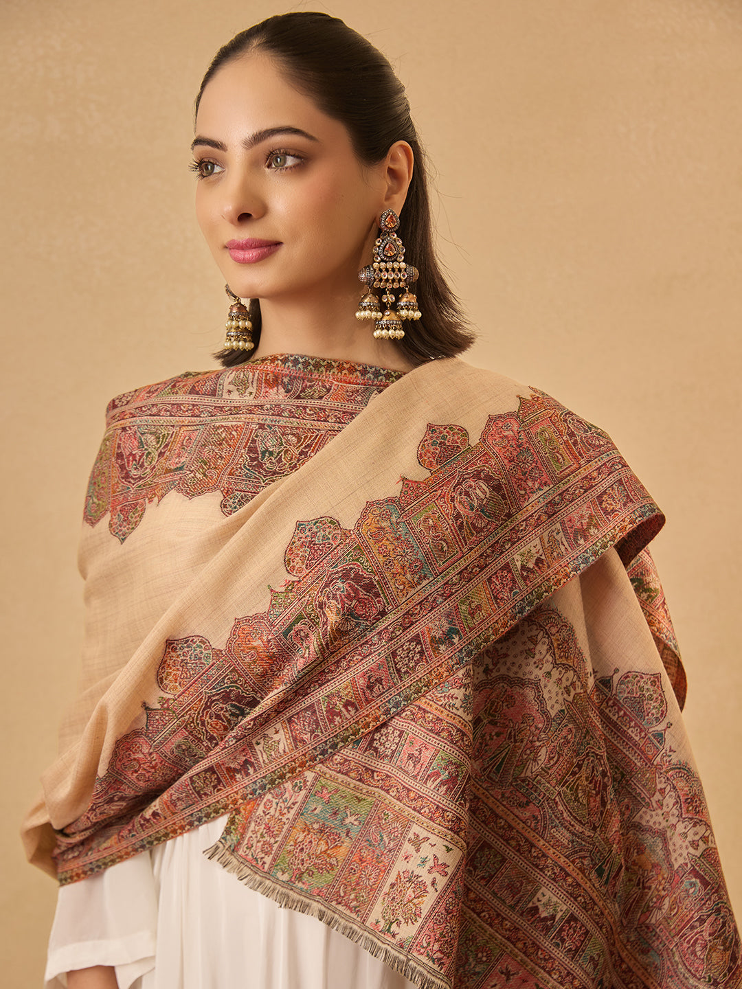 Pashmoda Women Arcadia Borders Kashmiri Jamawar Woven Shawl (Size: 101X203 CM)