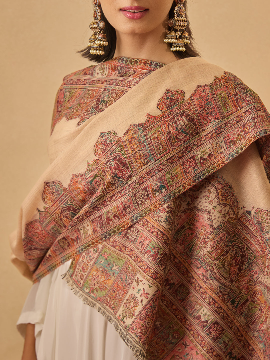 Pashmoda Women Arcadia Borders Kashmiri Jamawar Woven Shawl (Size: 101X203 CM)