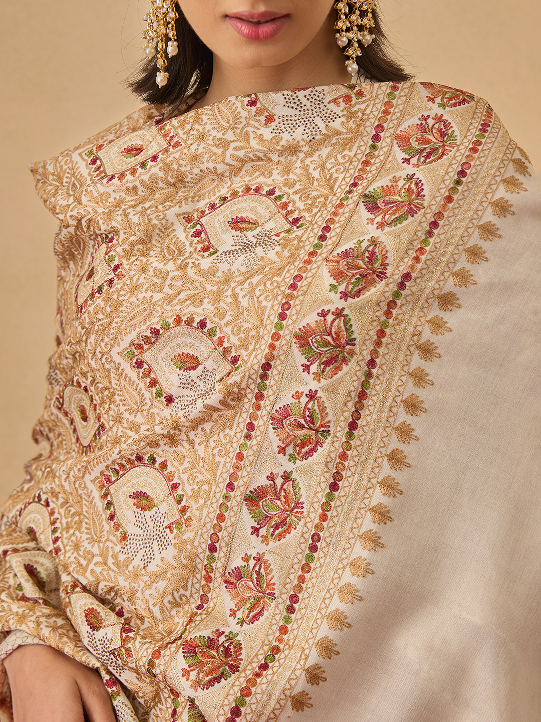 Pashmoda Women Ornate Harmony Fine Wool Nalki Embroidered Stole (Size : 71X203 CM)