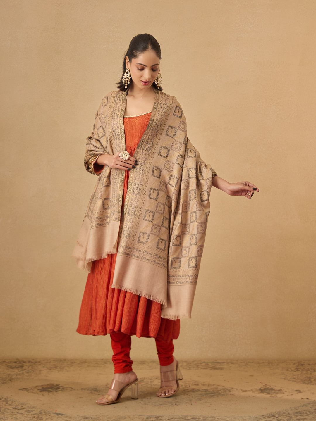 Pashmoda Women Mahtab Kashmiri Jamawar Woven Shawl (Size: 101X203 CM)