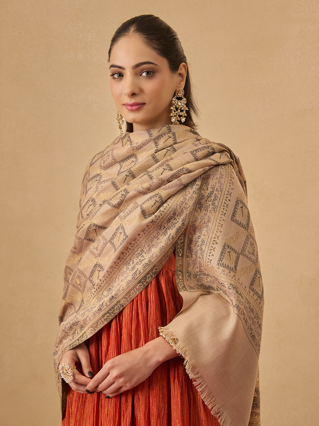 Pashmoda Women Mahtab Kashmiri Jamawar Woven Shawl (Size: 101X203 CM)