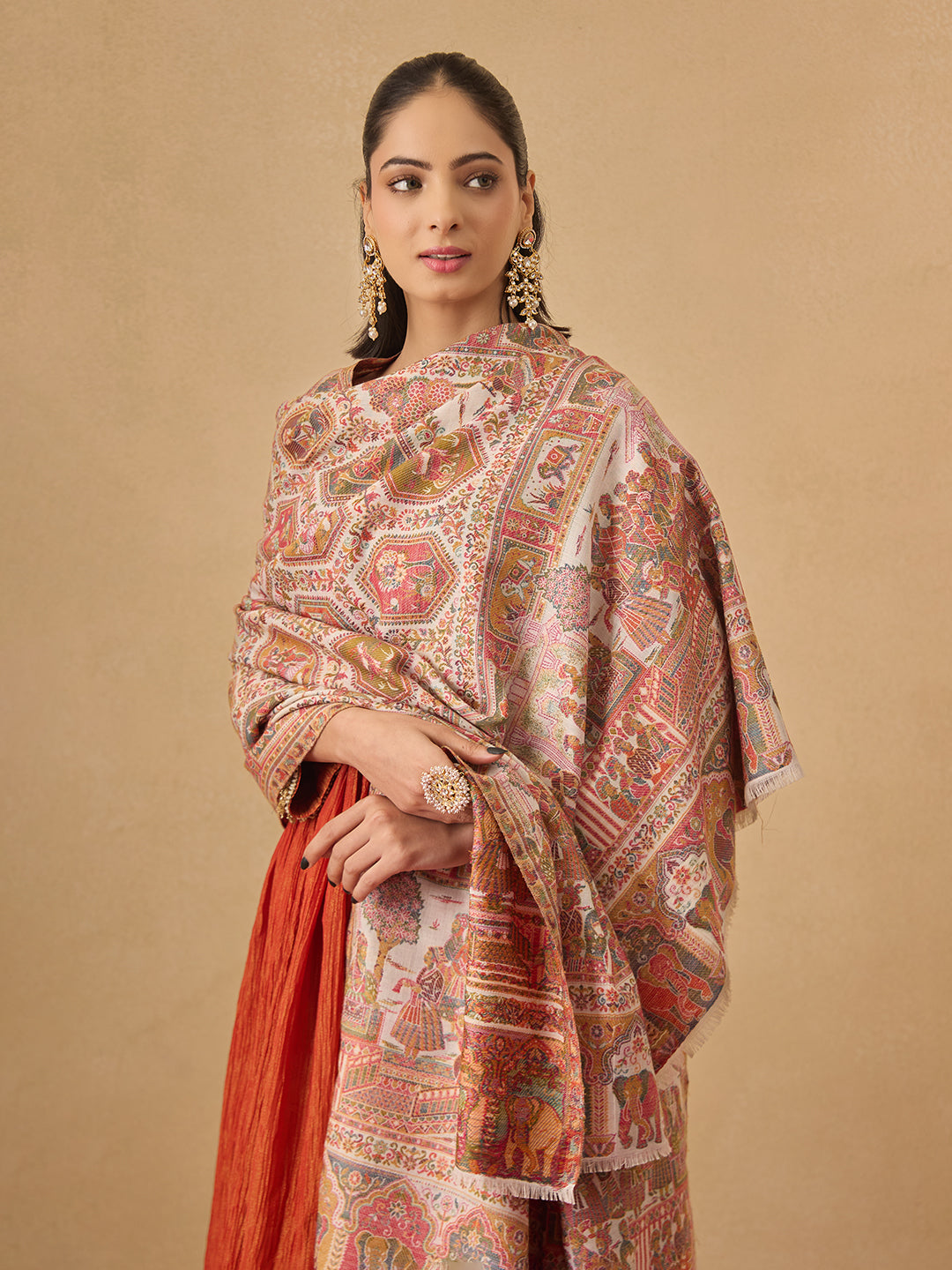 Pashmoda Women Darbari Kaani Wool Blend Kashmiri Shawl (Size: 101X203 CM)