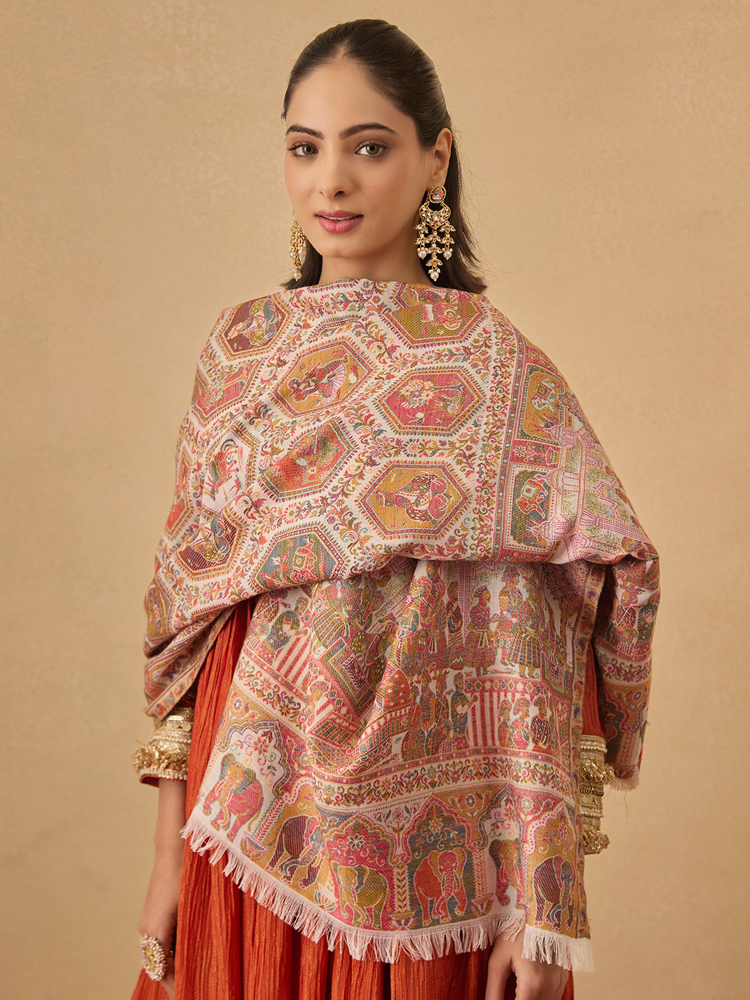 Pashmoda Women Darbari Kaani Wool Blend Kashmiri Shawl (Size: 101X203 CM)