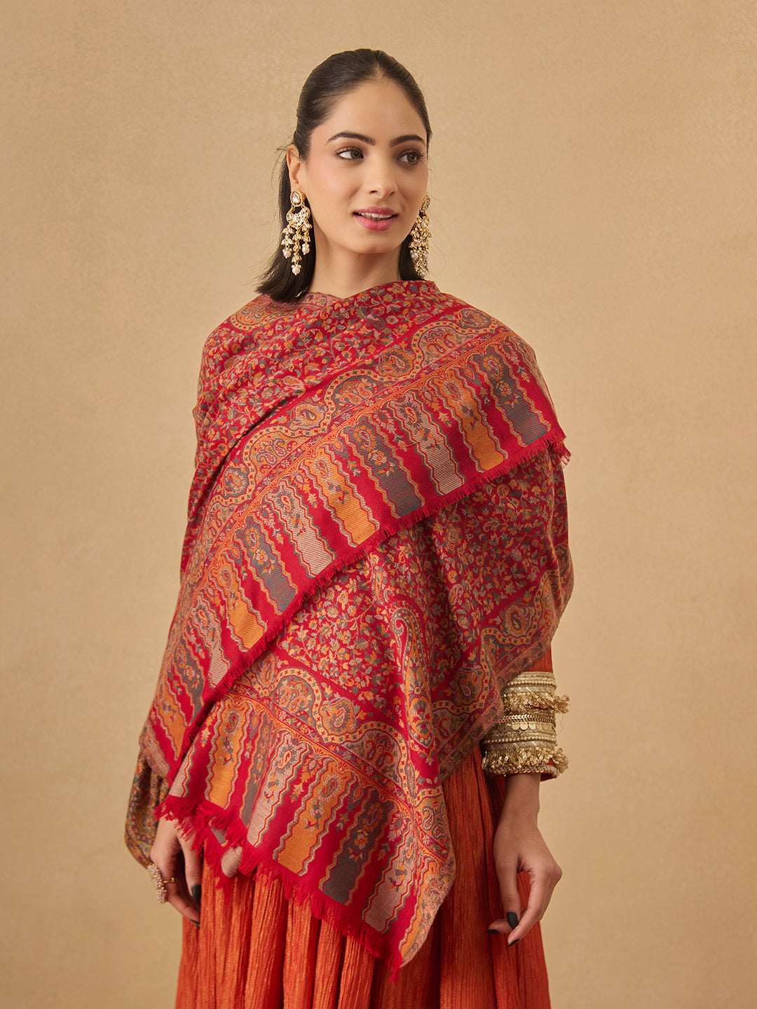 Pashmoda Women Mehak Kaani Wool Blend Kashmiri Shawl (Size: 101X203 CM)