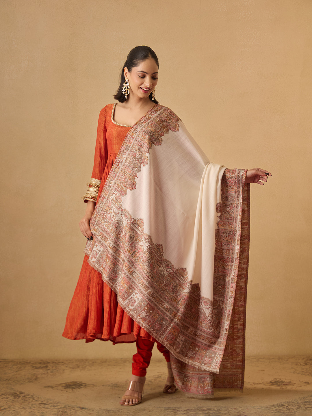 Pashmoda Women Arcadia Borders Kashmiri Jamawar Woven Shawl (Size: 101X203 CM)