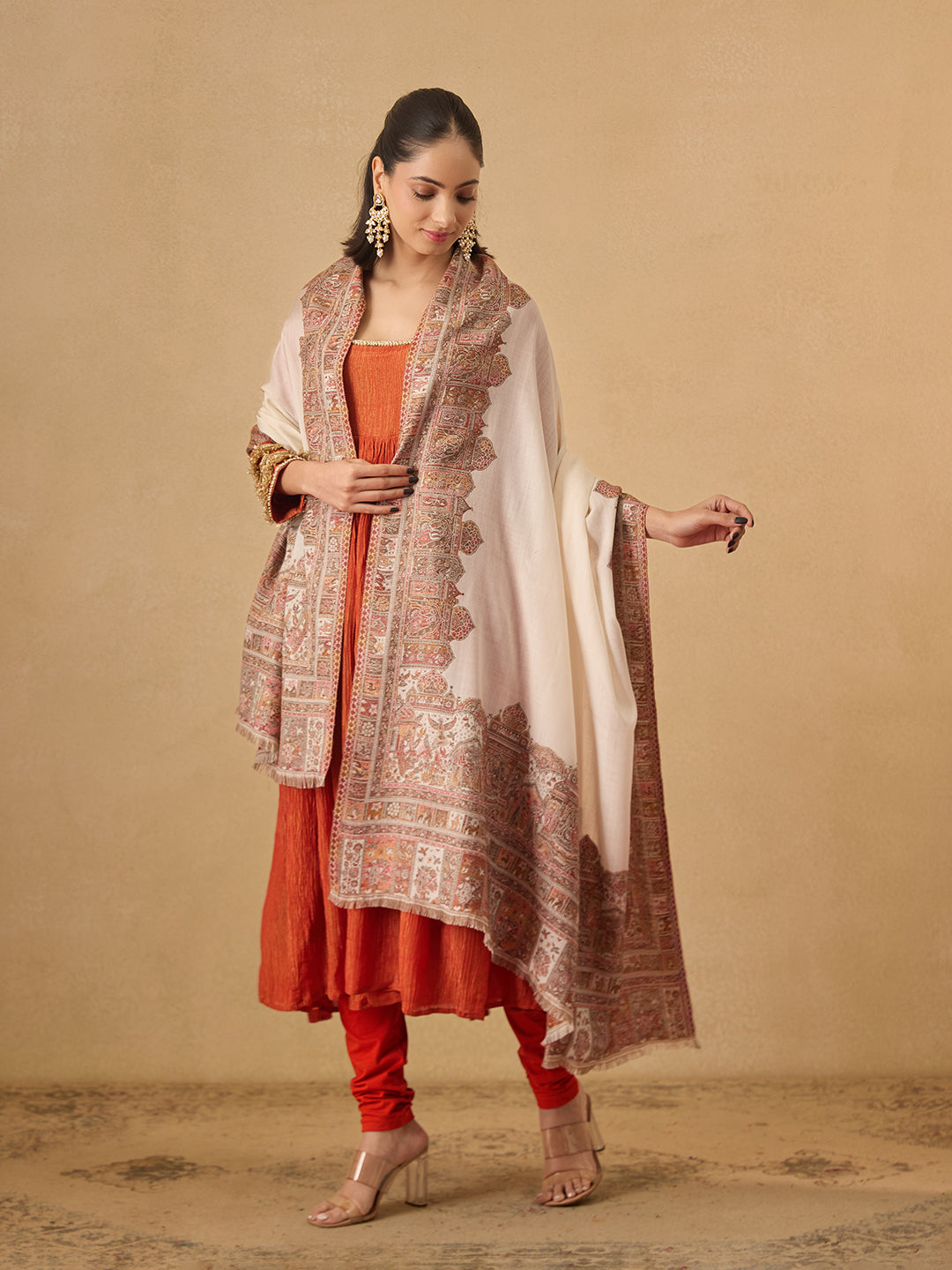 Pashmoda Women Arcadia Borders Kashmiri Jamawar Woven Shawl (Size: 101X203 CM)