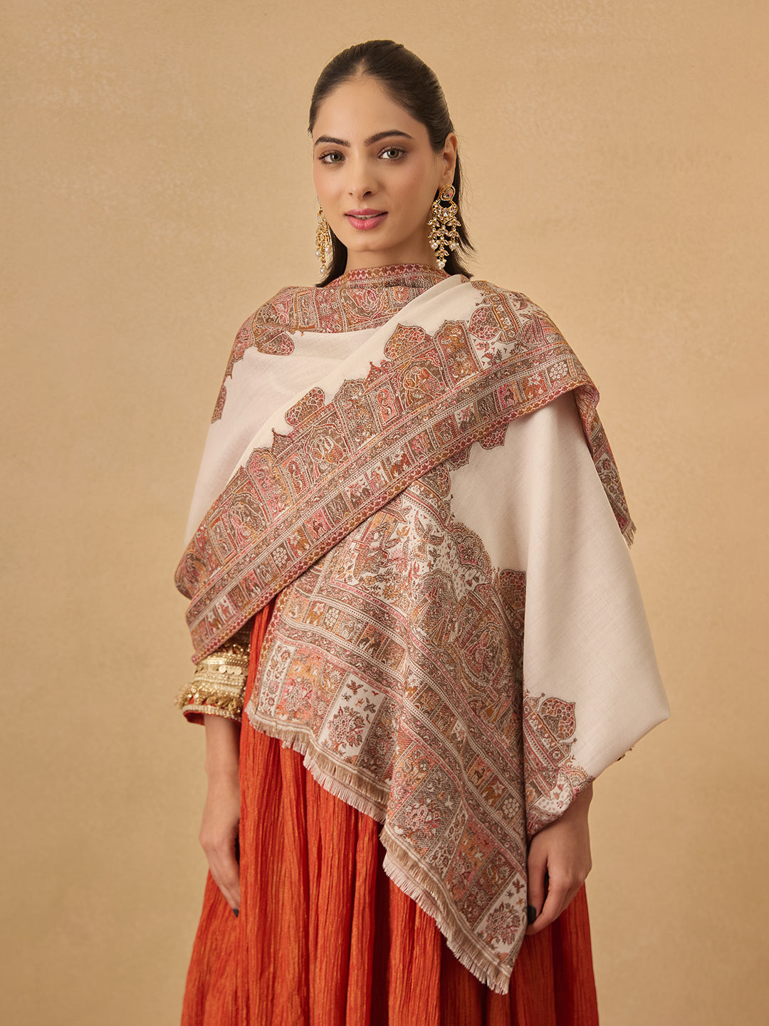 Pashmoda Women Arcadia Borders Kashmiri Jamawar Woven Shawl (Size: 101X203 CM)