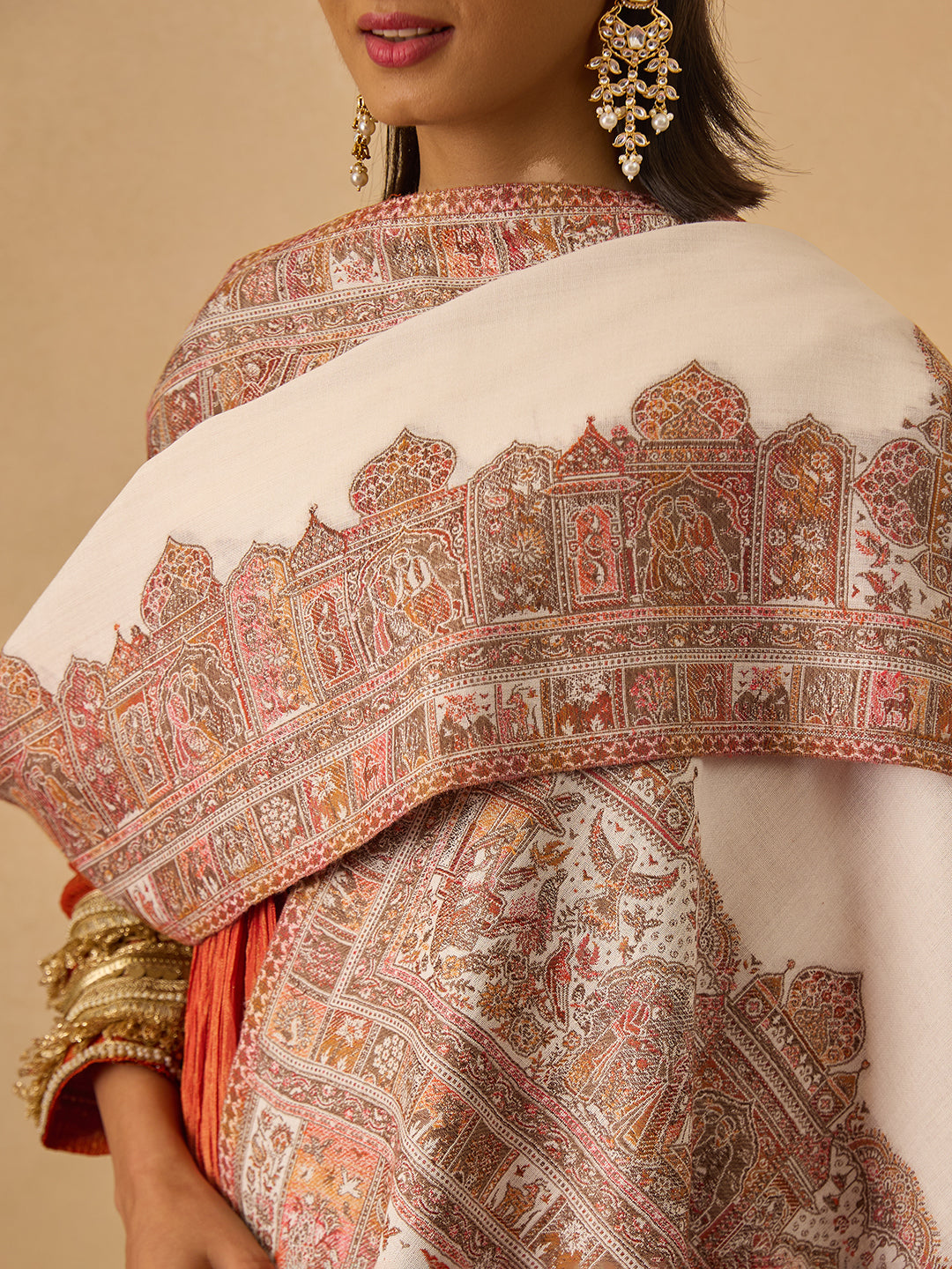 Pashmoda Women Arcadia Borders Kashmiri Jamawar Woven Shawl (Size: 101X203 CM)