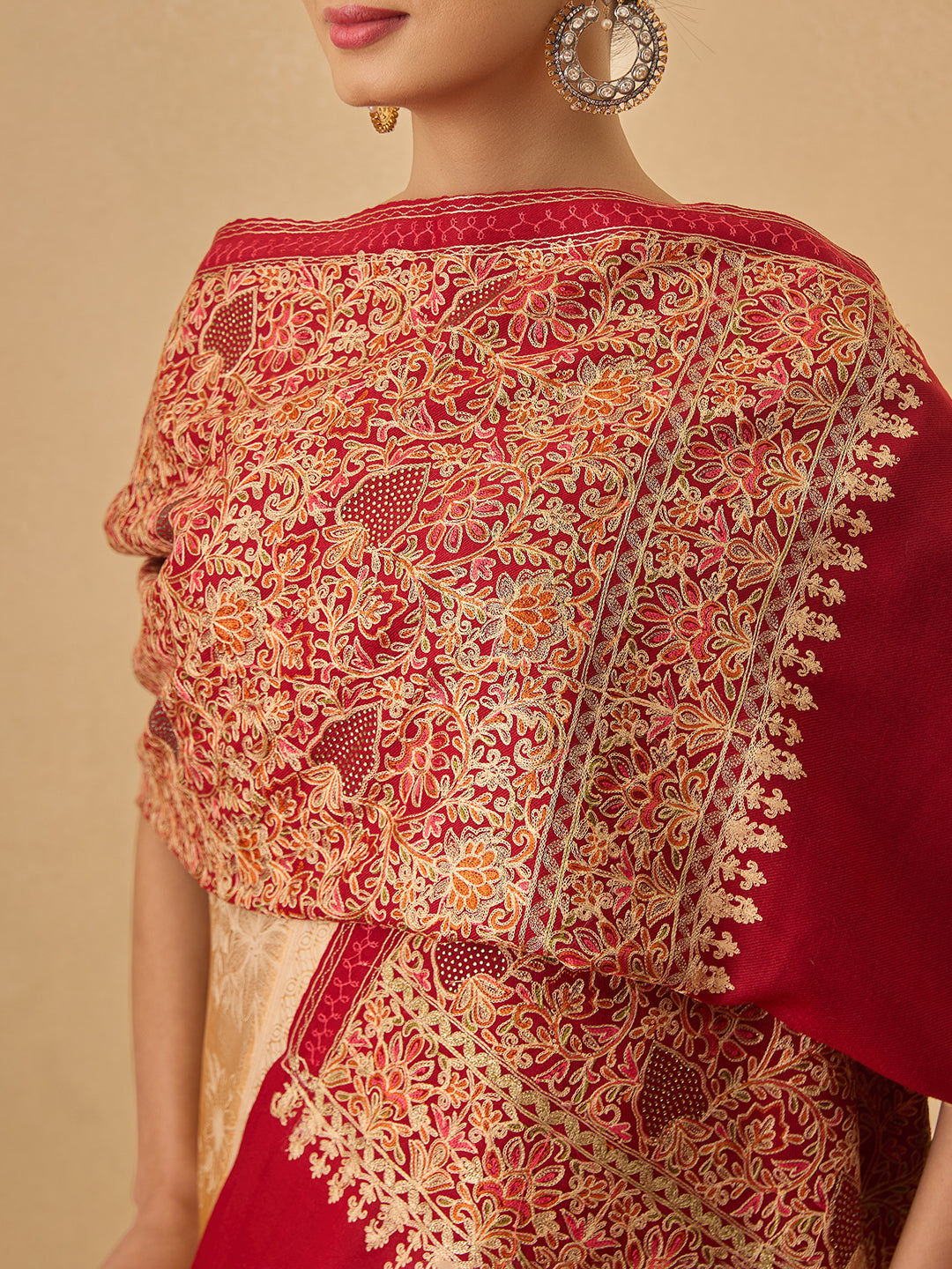 Pashmoda Women Hunar Fine Wool Nalki Embroidered Stole (Size : 71X203 CM)