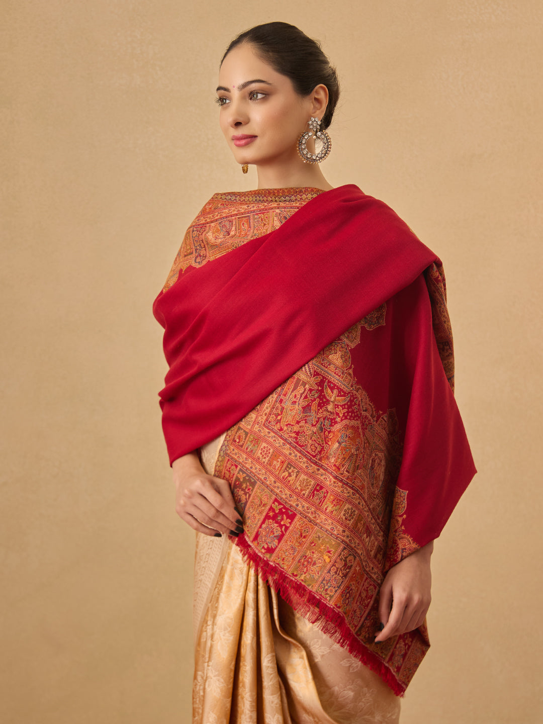 Pashmoda Women Arcadia Borders Kashmiri Jamawar Woven Shawl (Size: 101X203 CM)