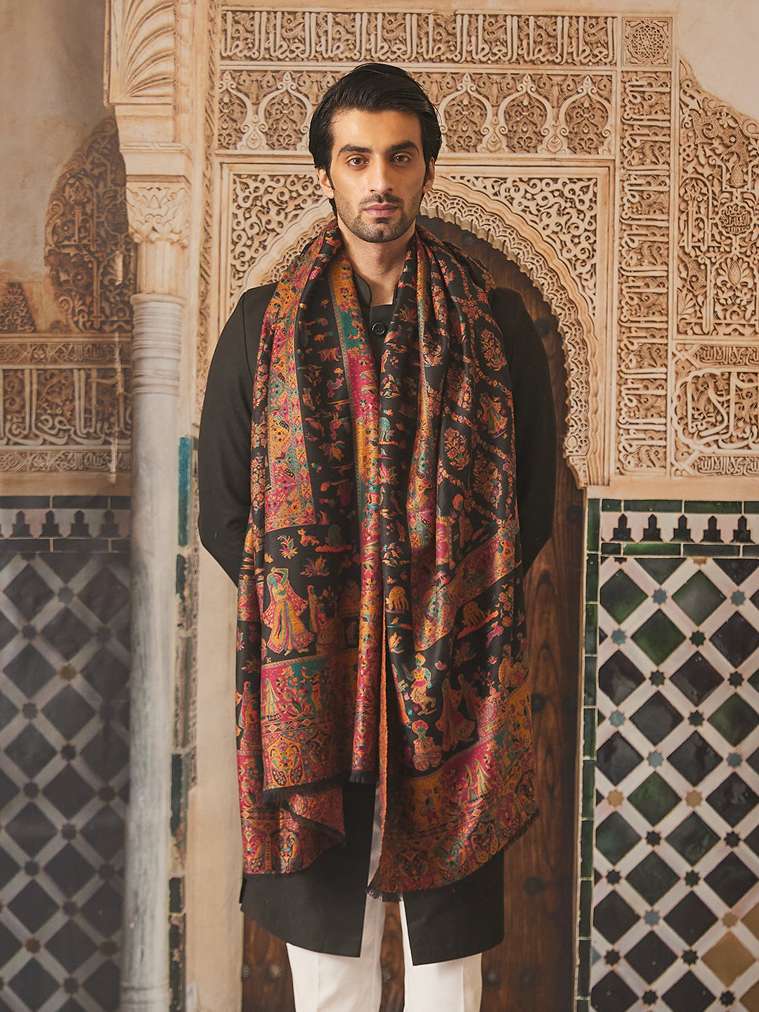 Pashmoda Mens Kaani Shawl, Authentic Kashmiri Luxury Pashmina Style Shawl (Size: 101x203 Cm)