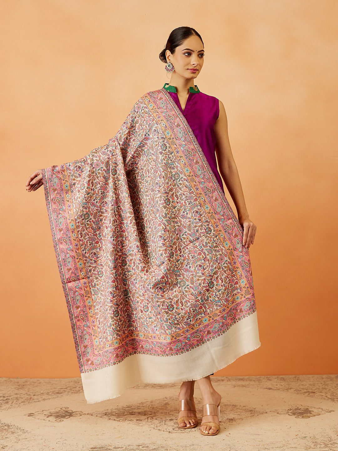 Women Gulzar Kaani Wool Blend Kashmiri Shawl (Size: 101X203 CM)