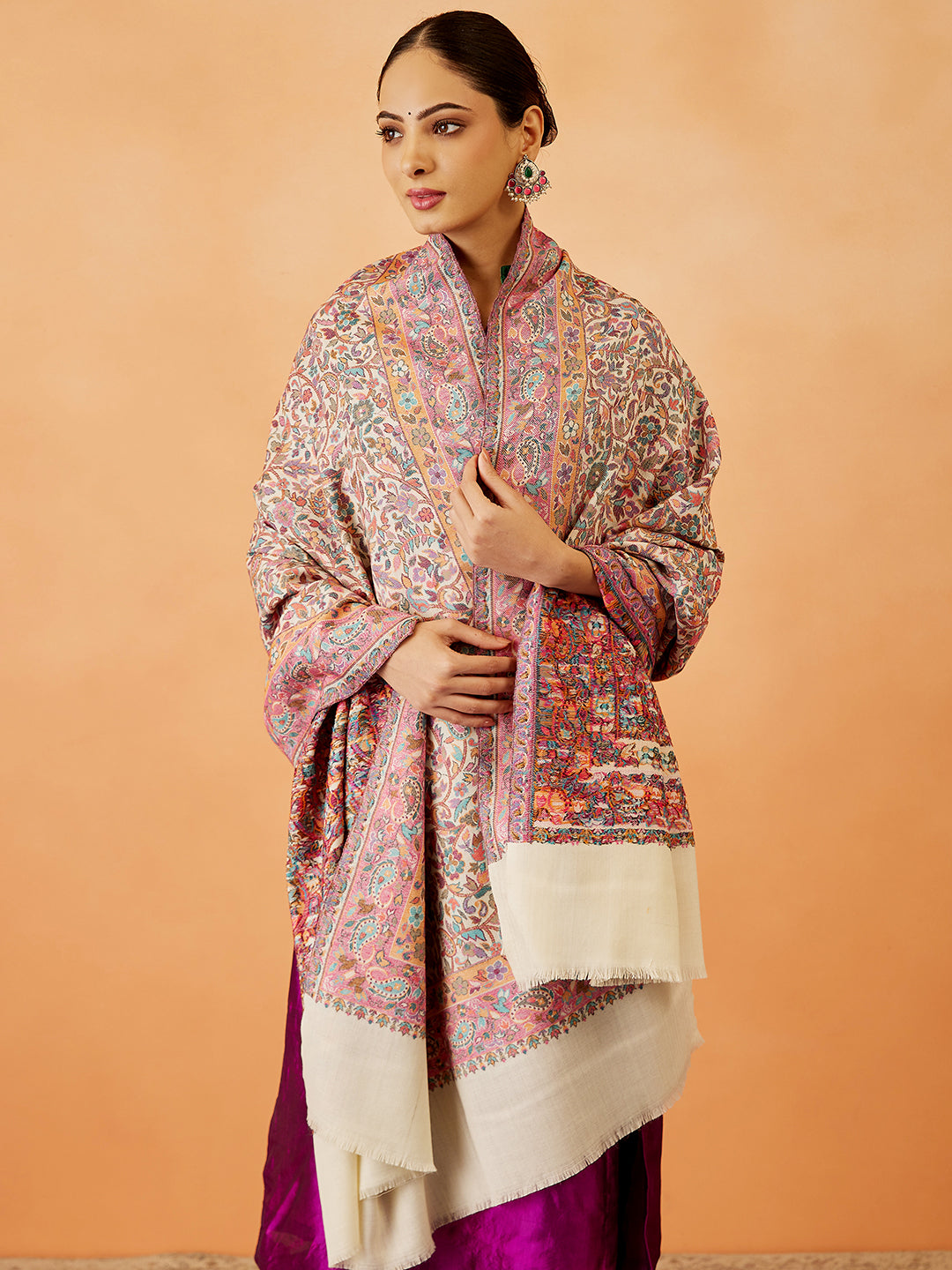 Women Gulzar Kaani Wool Blend Kashmiri Shawl (Size: 101X203 CM)