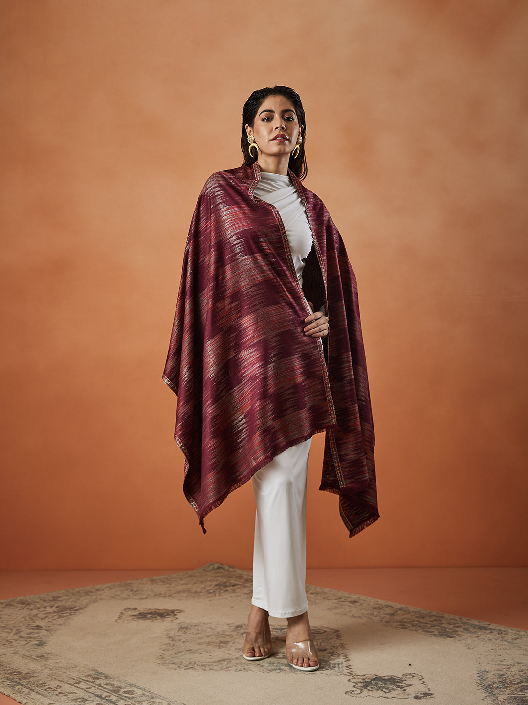 Women Rukhsaar Kaani Wool Blend Stole (Size : 71X203 CM)