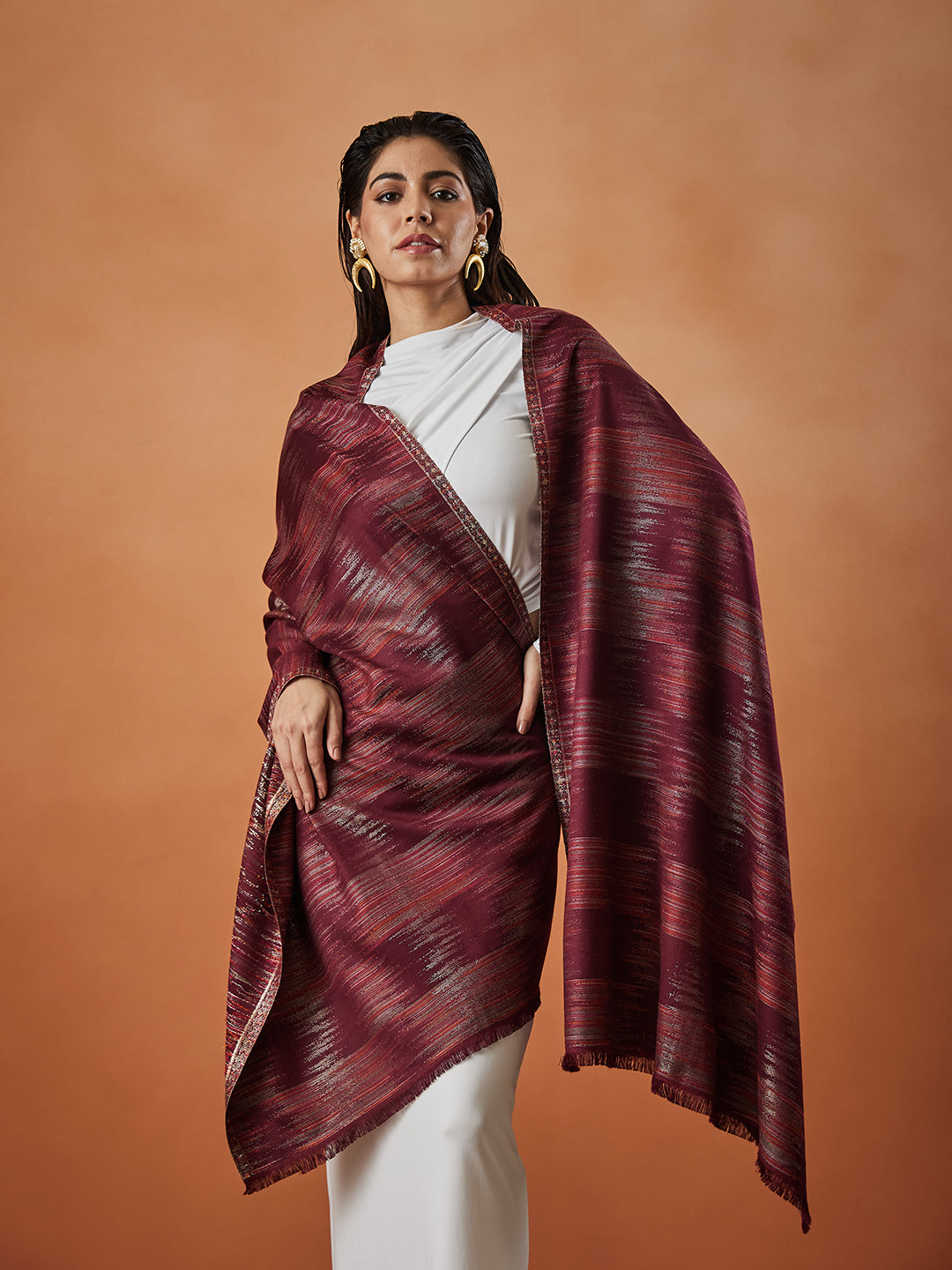 Women Rukhsaar Kaani Wool Blend Stole (Size : 71X203 CM)