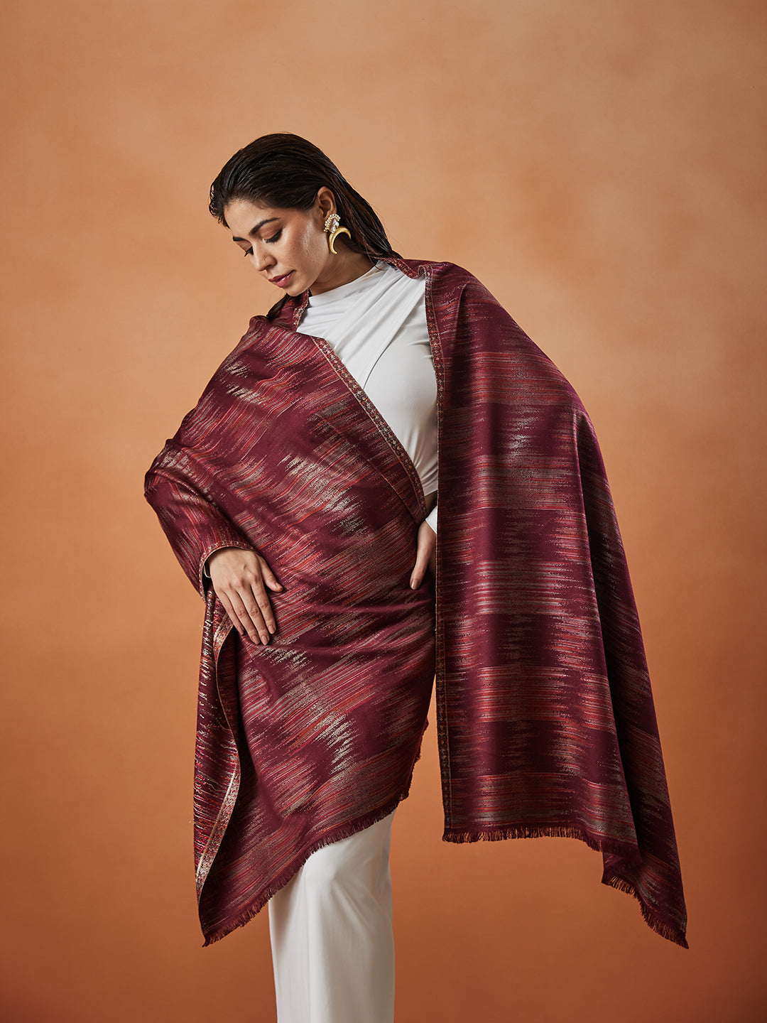 Women Rukhsaar Kaani Wool Blend Stole (Size : 71X203 CM)