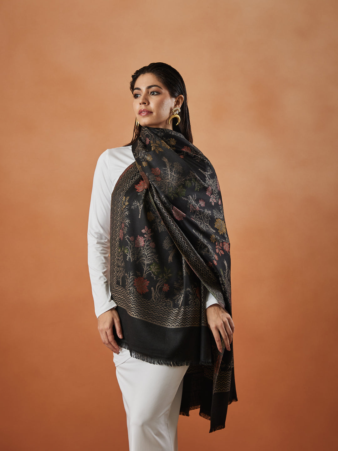 Women Nayab Kaani Wool Blend Stole (Size : 71X203 CM)