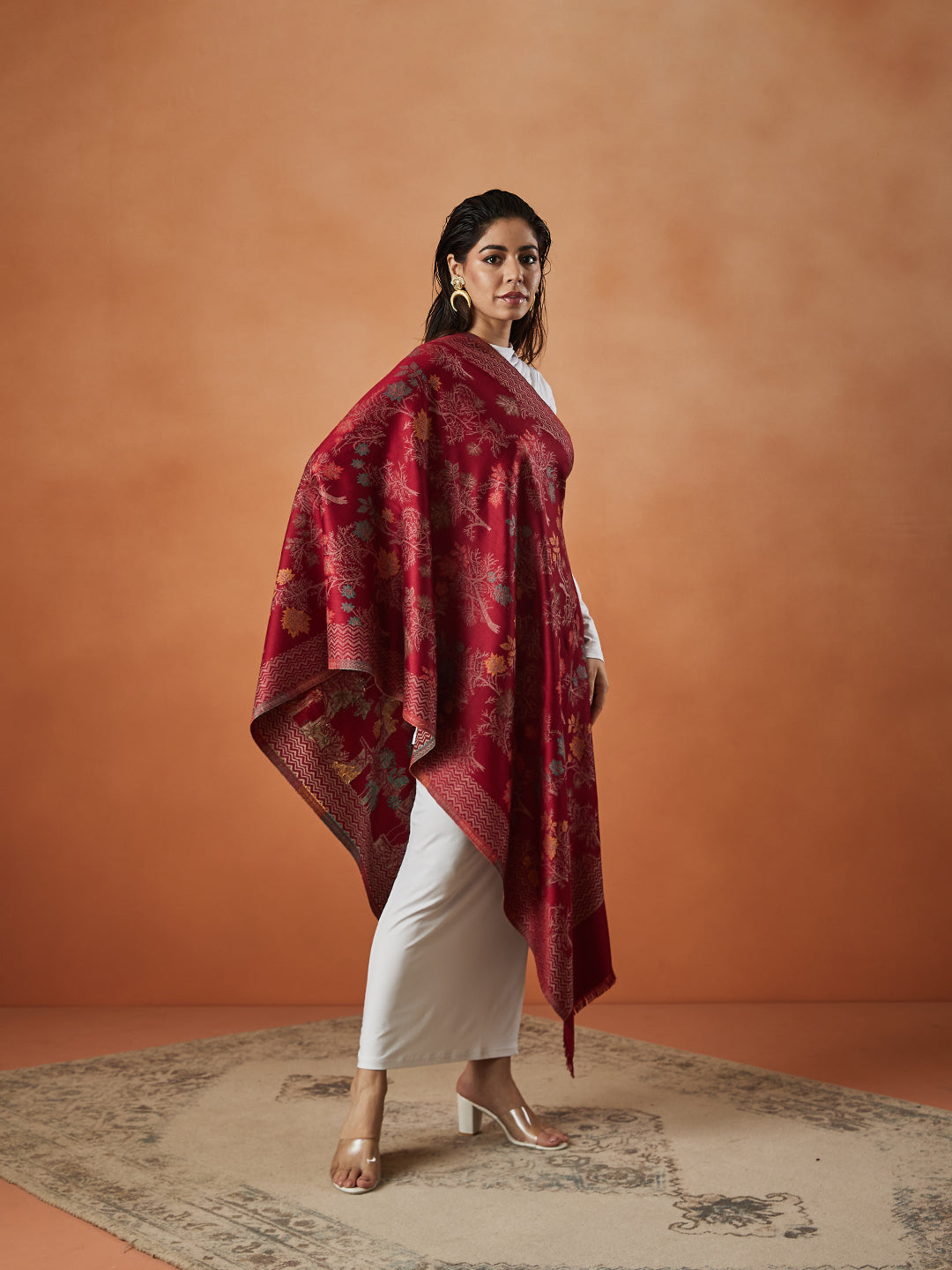 Women Nayab Kaani Wool Blend Stole (Size : 71X203 CM)