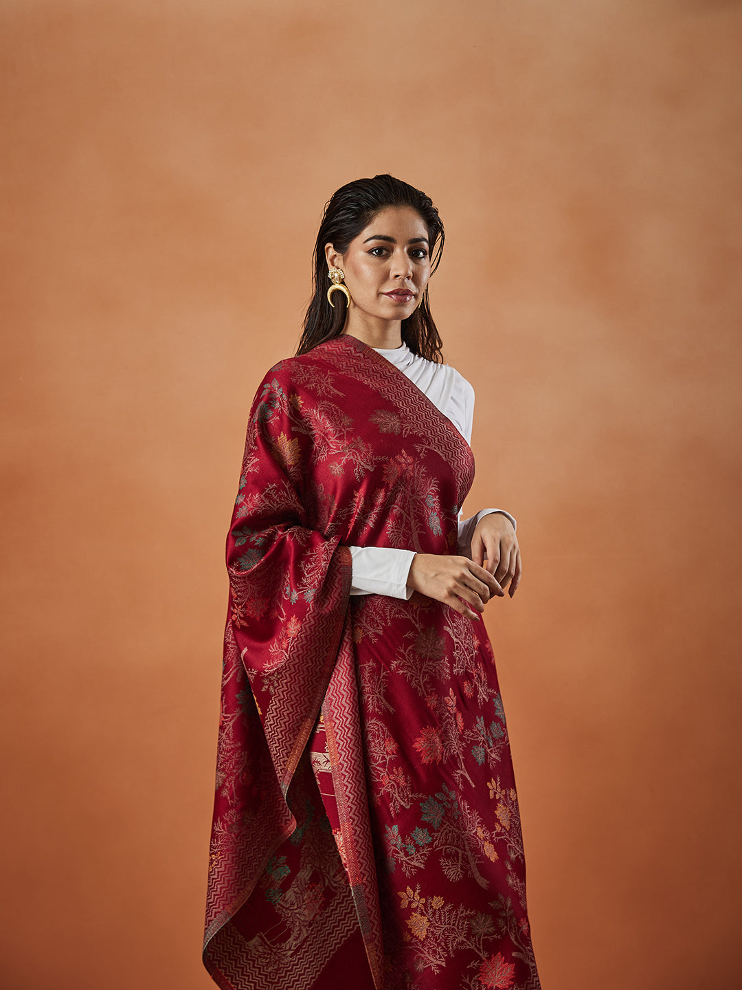 Women Nayab Kaani Wool Blend Stole (Size : 71X203 CM)