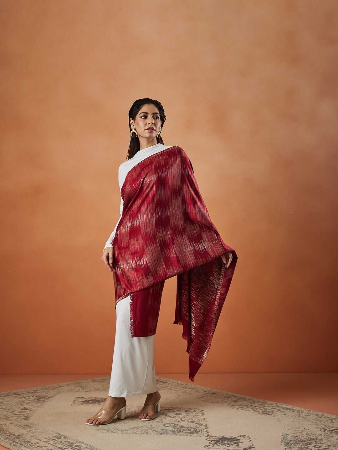 Women Rukhsaar Kaani Wool Blend Stole (Size : 71X203 CM)