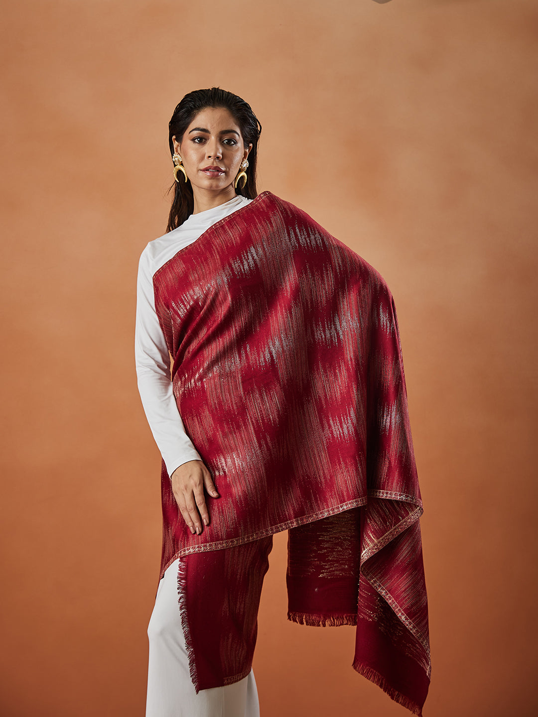 Women Rukhsaar Kaani Wool Blend Stole (Size : 71X203 CM)