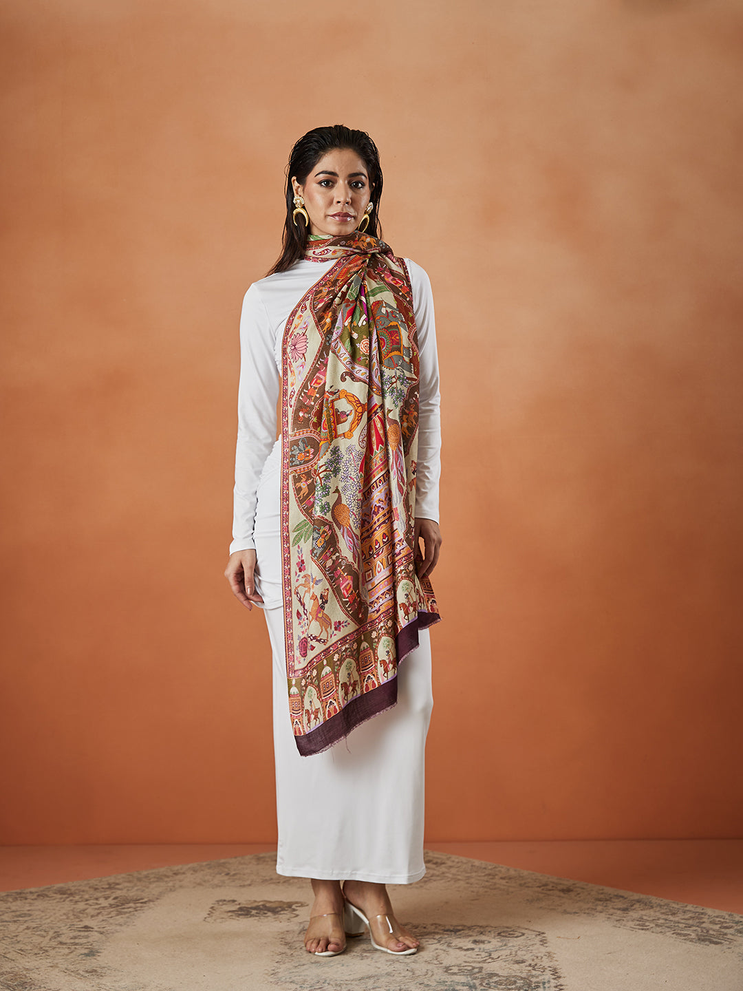 Women Rangoli Fine Soft Bamboo Fibre Stole (Size : 71X203 CM)