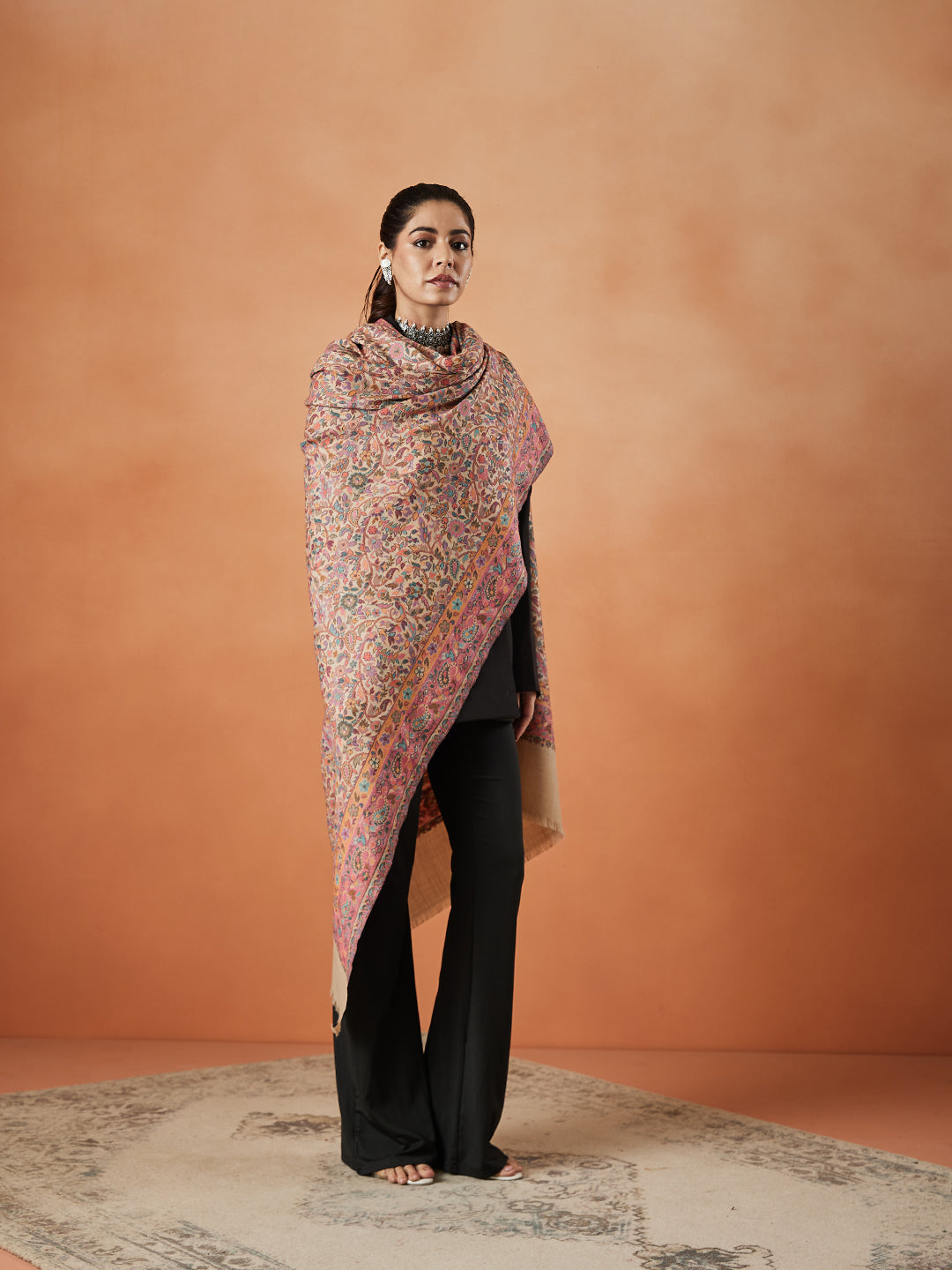 Women Gulzar Kaani Wool Blend Kashmiri Shawl (Size: 101X203 CM)