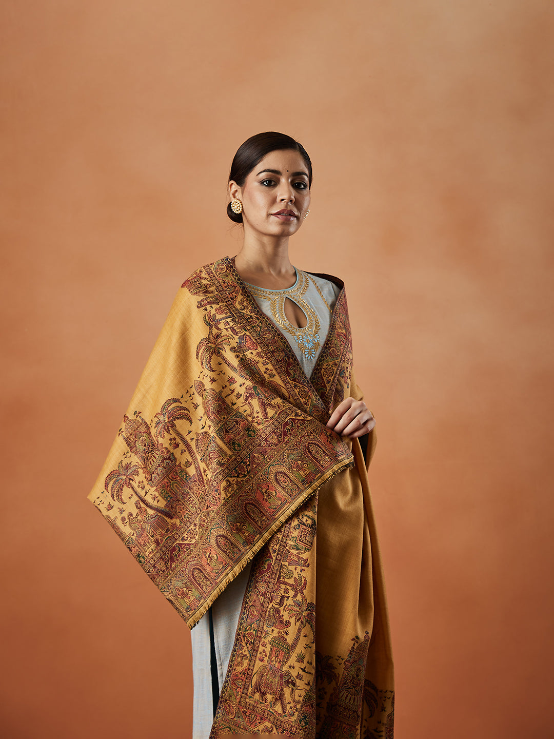 Women Rajwada Kashmiri Jamawar Woven Shawl (Size: 101X203 CM)