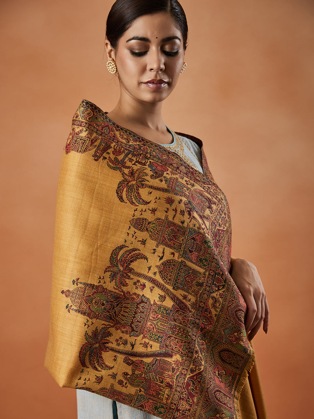 Women Rajwada Kashmiri Jamawar Woven Shawl (Size: 101X203 CM)