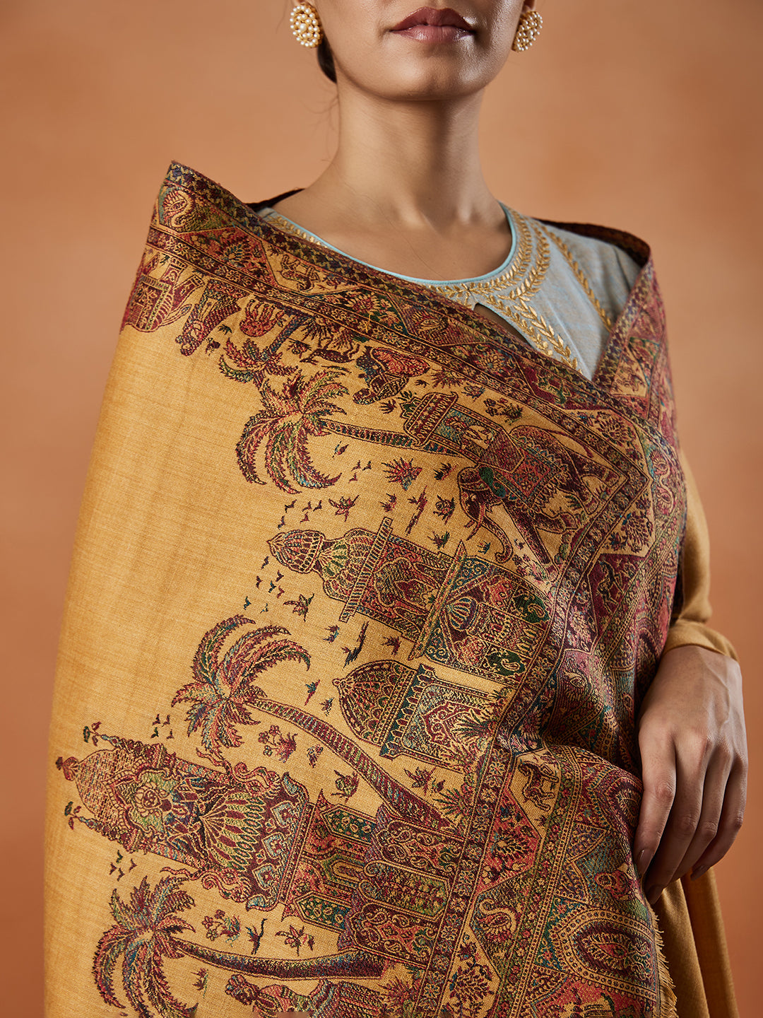 Women Rajwada Kashmiri Jamawar Woven Shawl (Size: 101X203 CM)