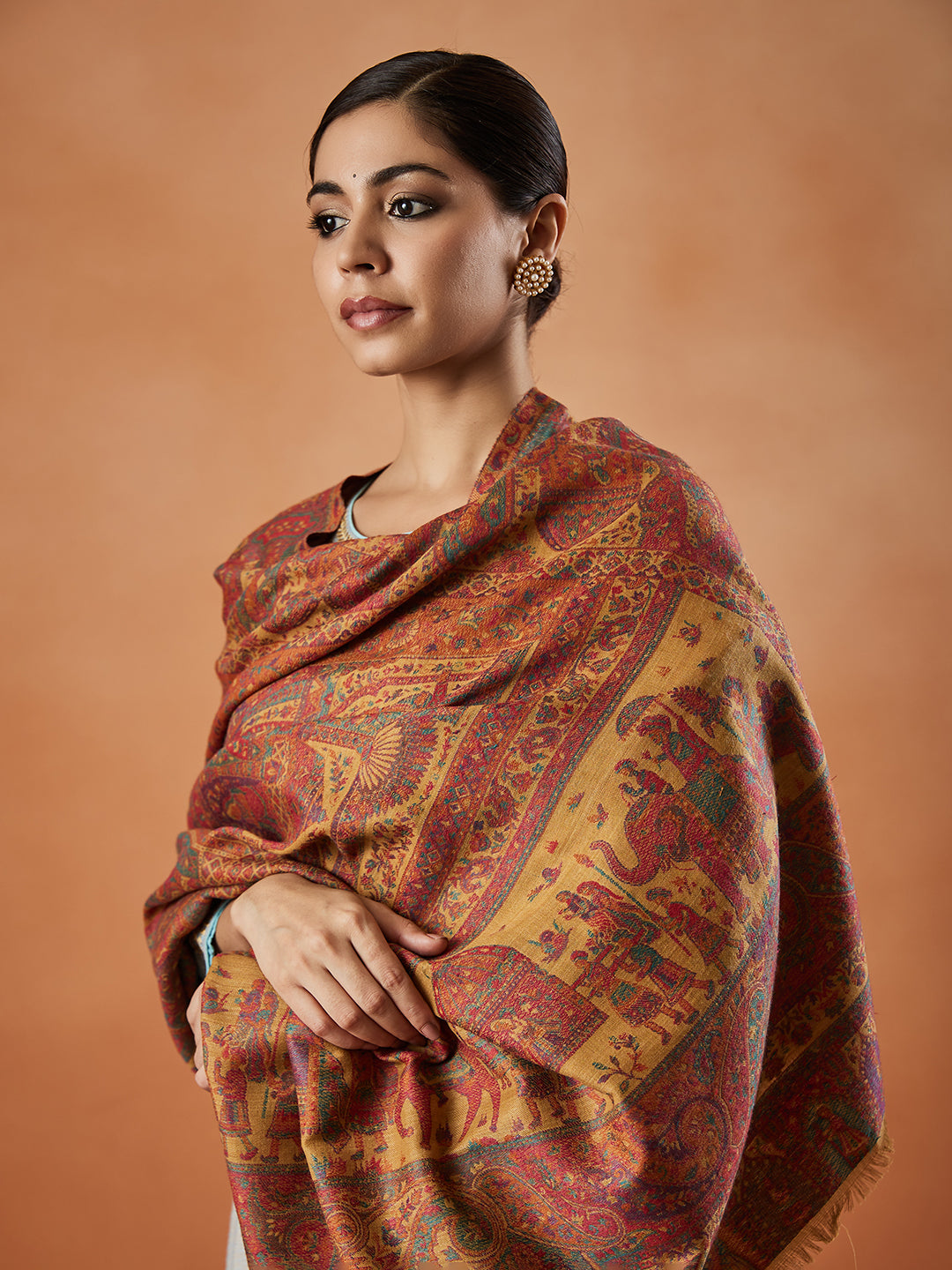 Women Surmai Kaani Wool Blend Kashmiri Shawl (Size: 101X203 CM)