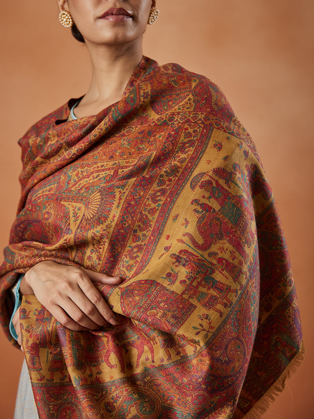 Women Surmai Kaani Wool Blend Kashmiri Shawl (Size: 101X203 CM)