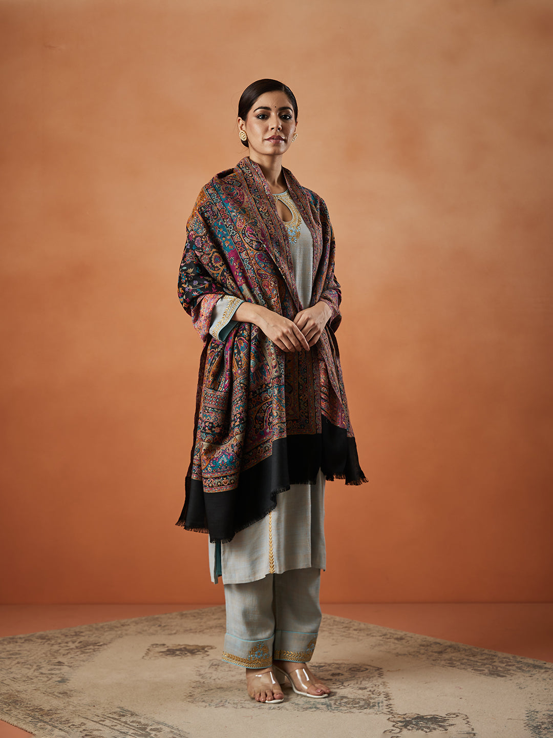 Women Chandrika Kaani Wool Blend Kashmiri Shawl (Size: 101X203 CM)