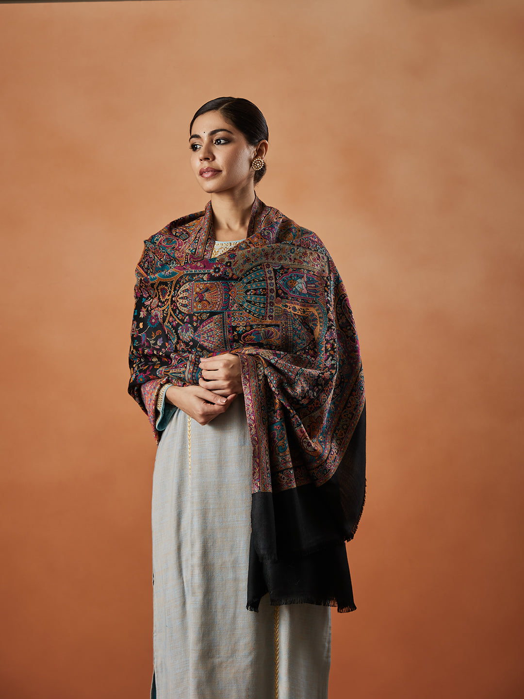 Women Chandrika Kaani Wool Blend Kashmiri Shawl (Size: 101X203 CM)