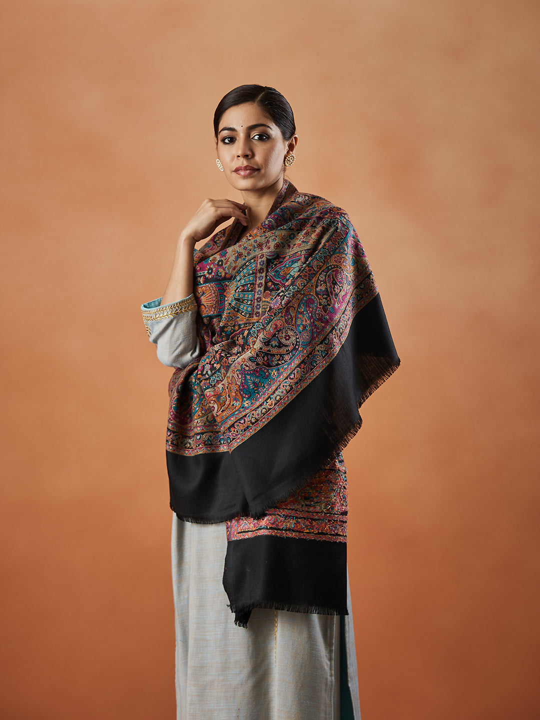 Women Chandrika Kaani Wool Blend Kashmiri Shawl (Size: 101X203 CM)