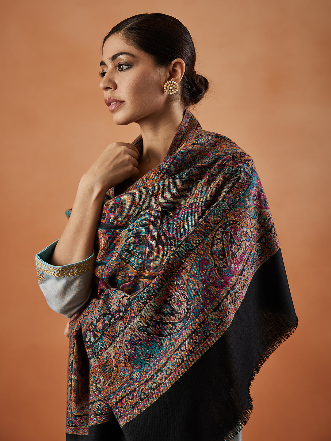 Women Khushnuma Kaani Wool Blend Kashmiri Shawl (Size: 101X203 CM)