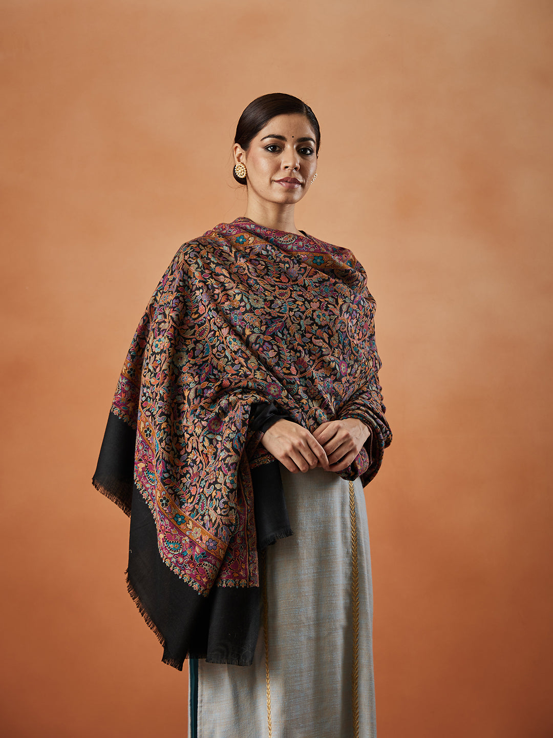 Women Gulzar Kaani Wool Blend Kashmiri Shawl (Size: 101X203 CM)