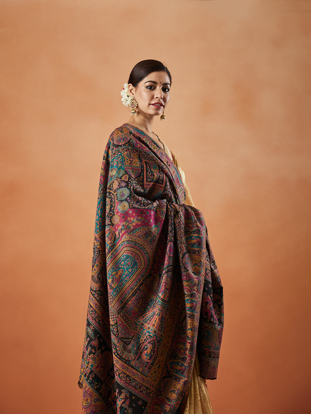 Women Surmai Kaani Wool Blend Kashmiri Shawl (Size: 101X203 CM)