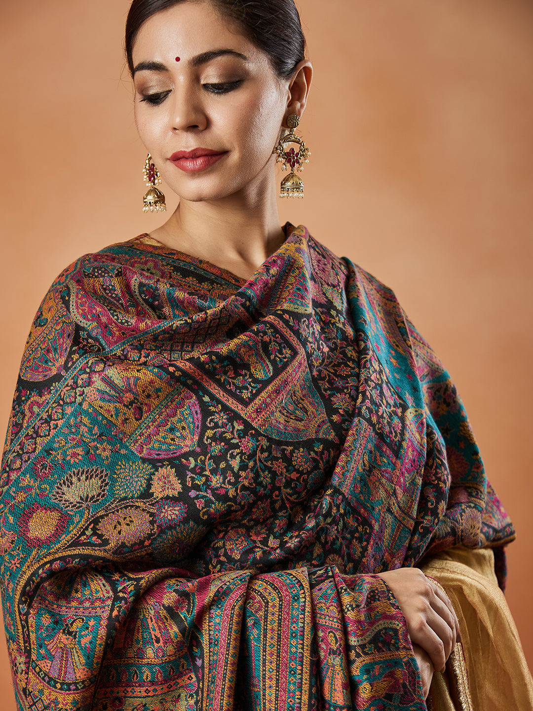 Women Surmai Kaani Wool Blend Kashmiri Shawl (Size: 101X203 CM)