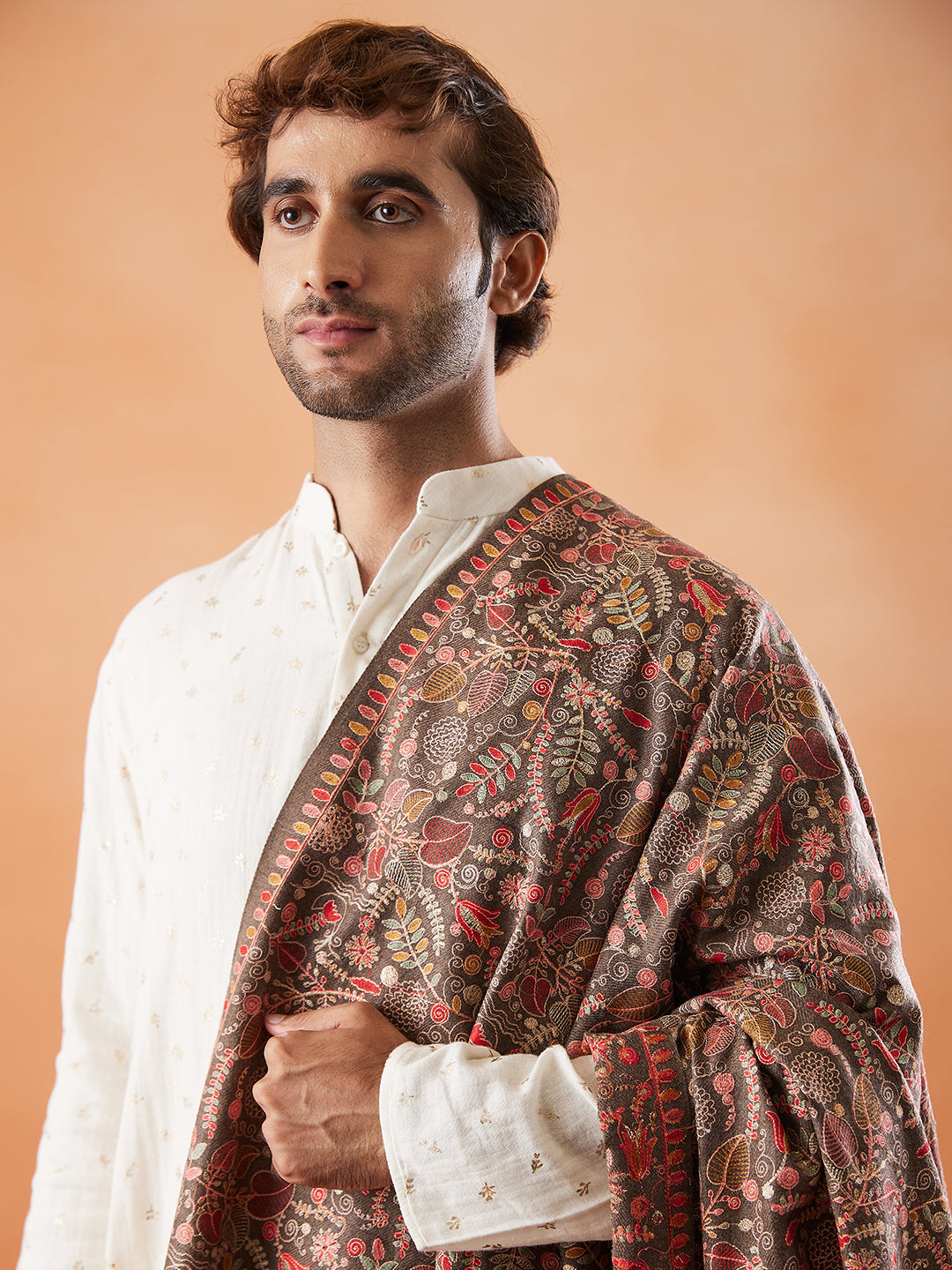 Men 100% Pure Wool Fabric Sozni Embroidered Shawl (Size: 101x203 Cm)