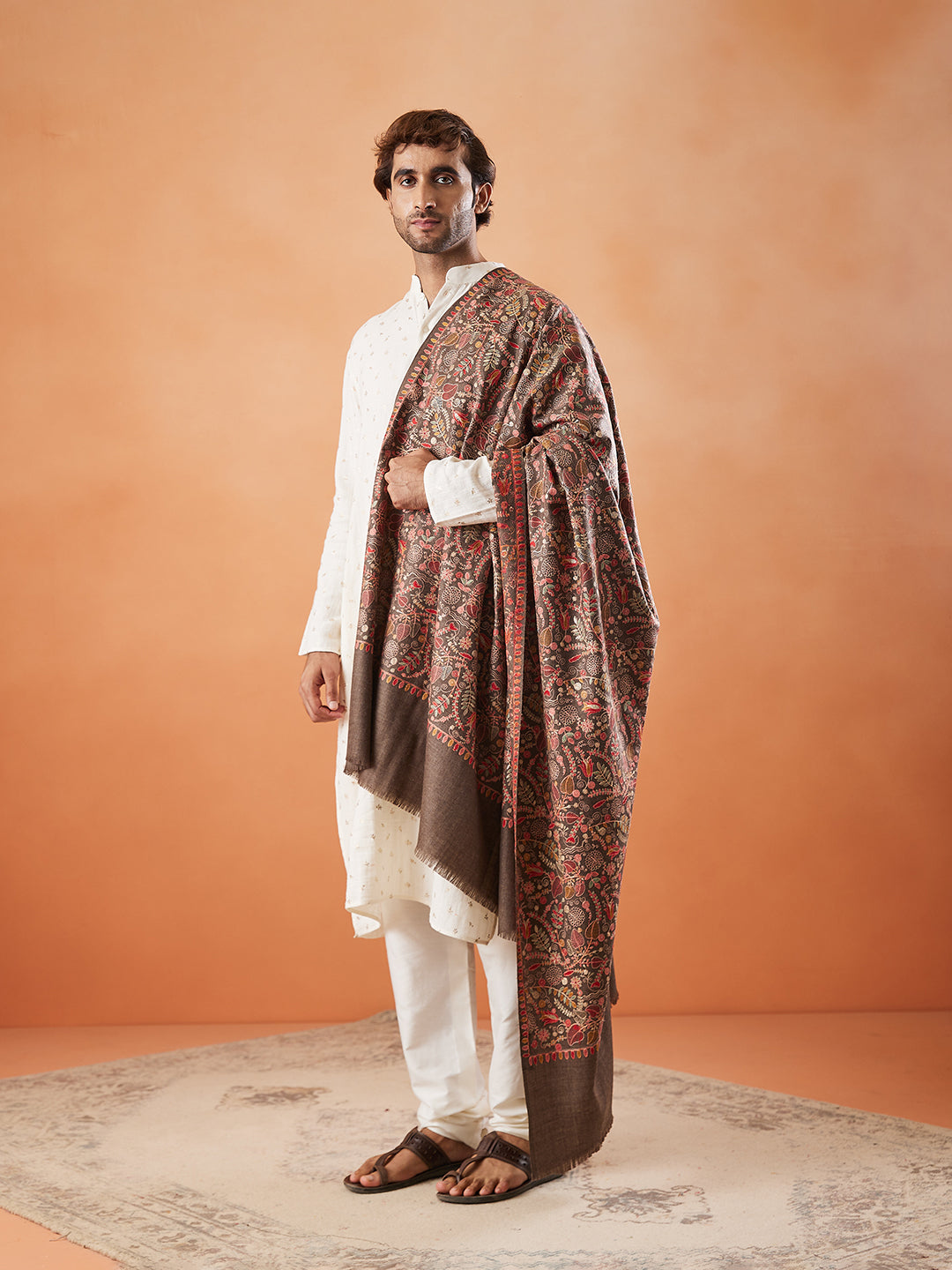 Men 100% Pure Wool Fabric Sozni Embroidered Shawl (Size: 101x203 Cm)