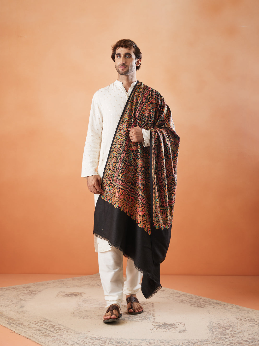 Men 100% Pure Wool Fabric Sozni Embroidered Shawl (Size: 101x203 Cm)