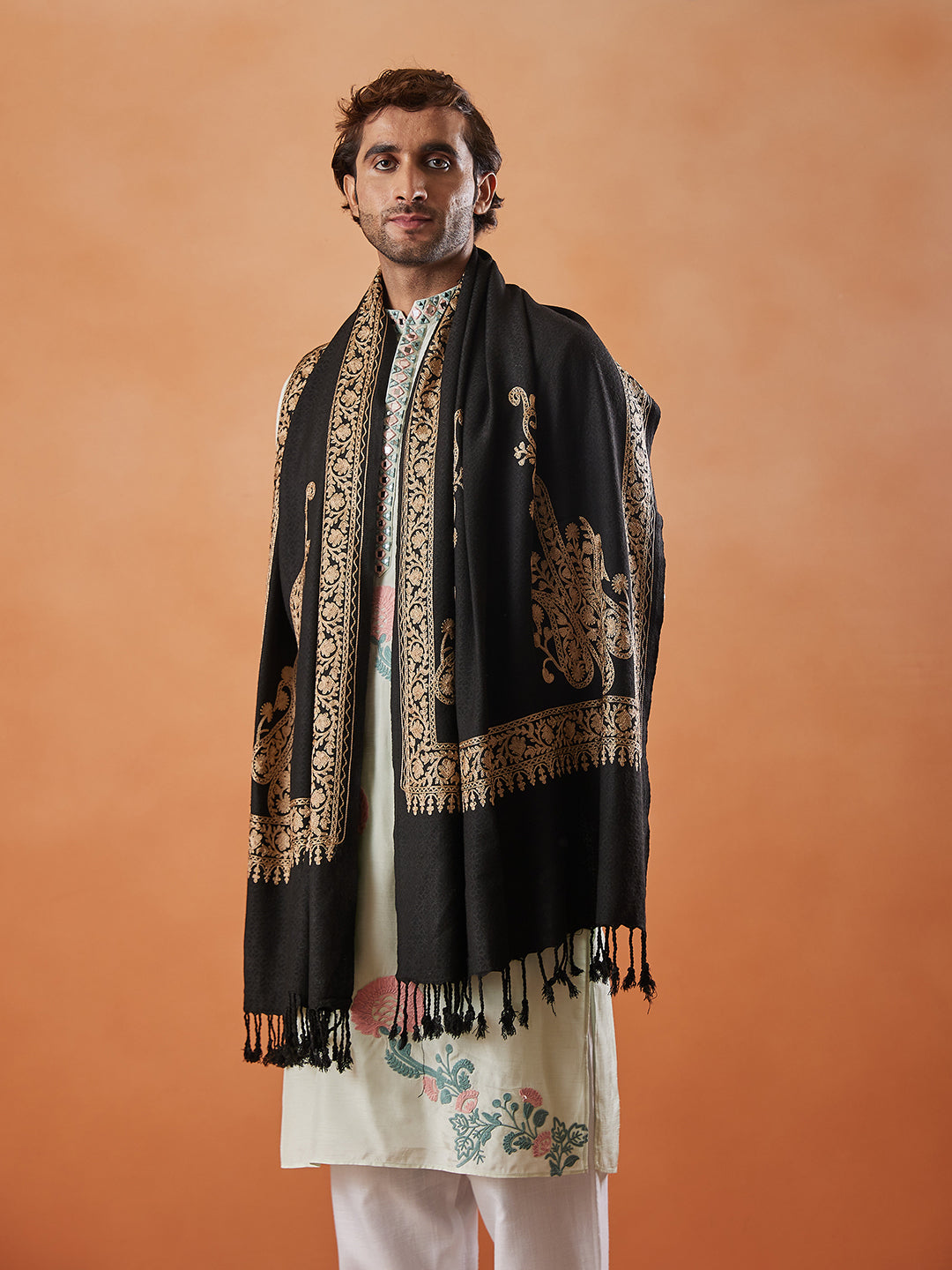 Men’s Nargis Aari Embroidered Stole (Size: 71x203 Cm)