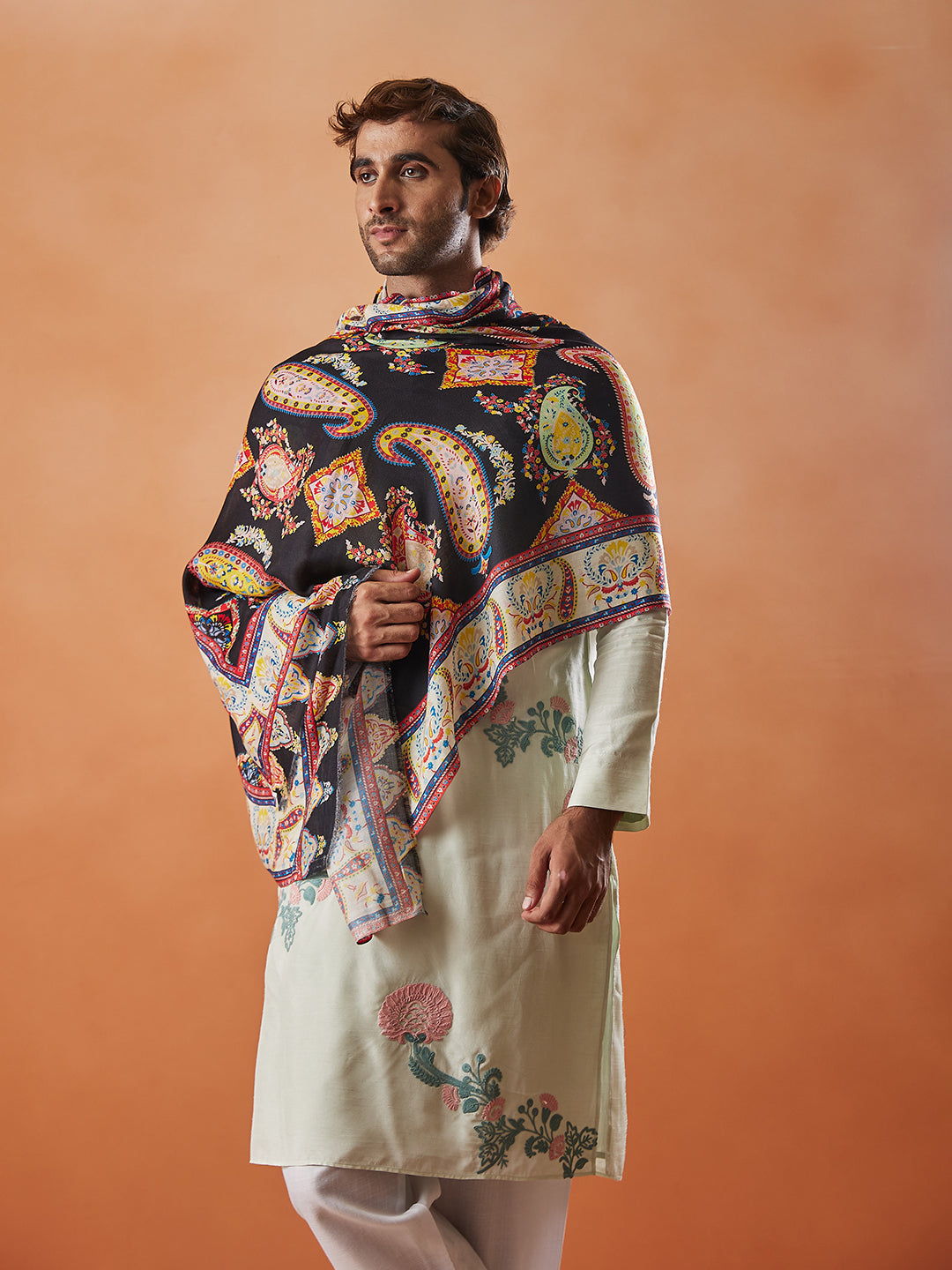 Men Fine Soft Bamboo Fibre Stole (Size: 71x203 Cm)