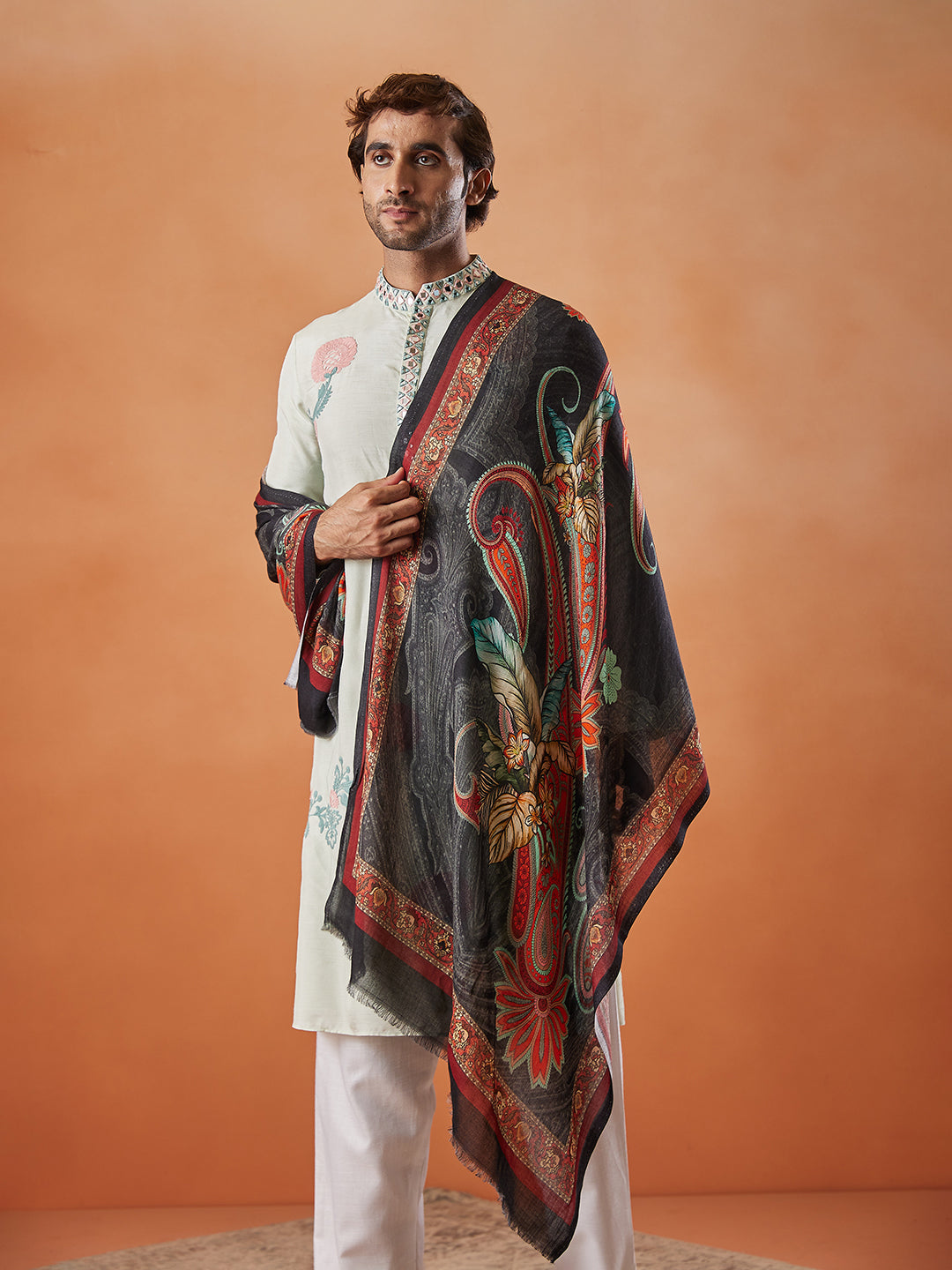 Men Fine Soft Bamboo Fibre Stole (Size: 71x203 Cm)